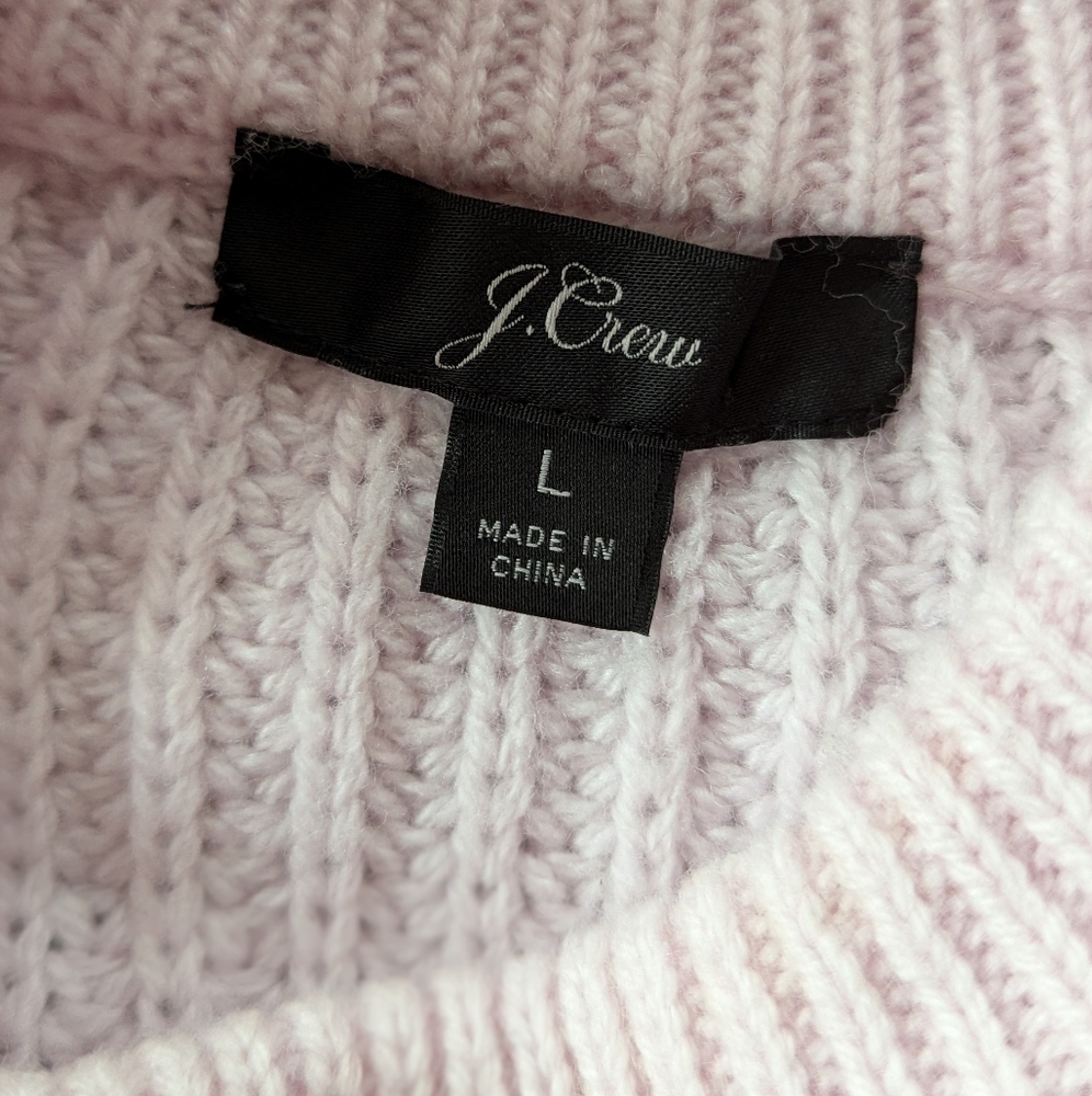 J. Crew Cable Knit Pom Pom Women's Lilac Azra Knit Lambswool Fisherman Sweater L - Picture 7 of 12